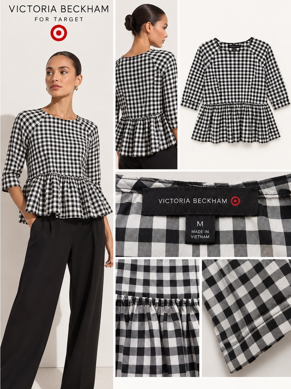 Victoria Beckham for Target Gingham Peplum Top M